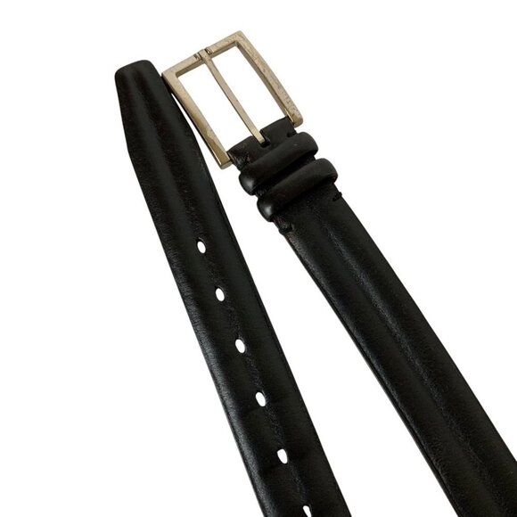 John W Nordstrom Mens Handcrafted Leather Belt Sz 42 Black Silvertone Buckle USA - Picture 2 of 6